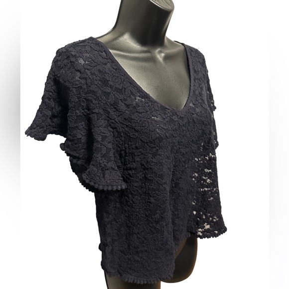 H&M L.O.G.G. Navy Lace Shirt with Loose Sleeves - Picture 3 of 7